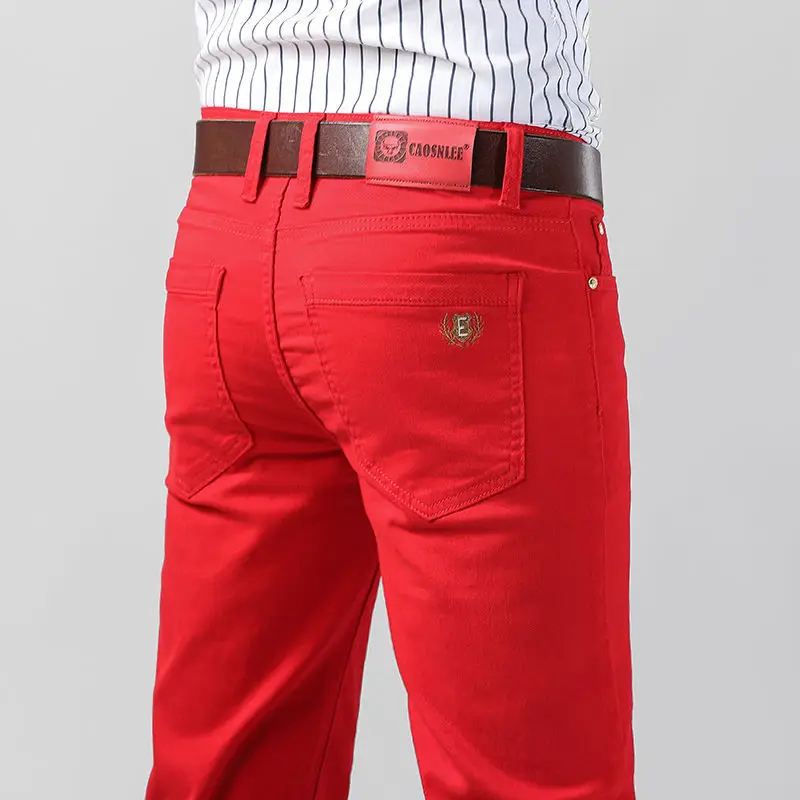 Jean extensible en Denim color - Aglaonema Red avis et prix